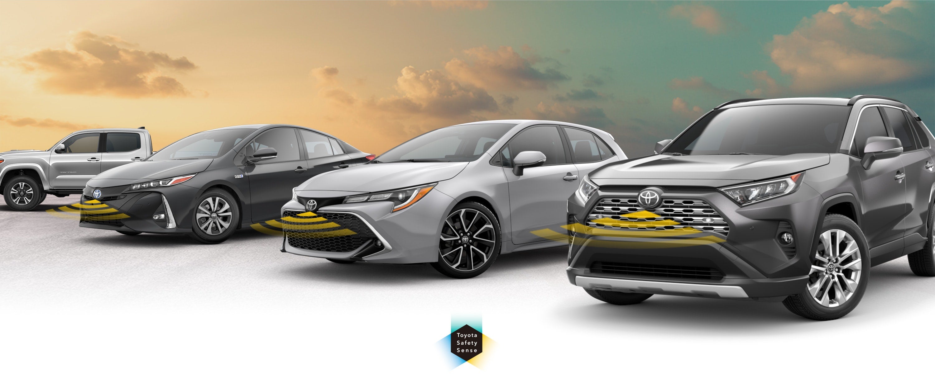 Toyota Safety Sense: Designed for Safety. Options shown on Toyota models including RAV4, Tacoma, and Camry, available now at Toyota of Waco in Waco TX.